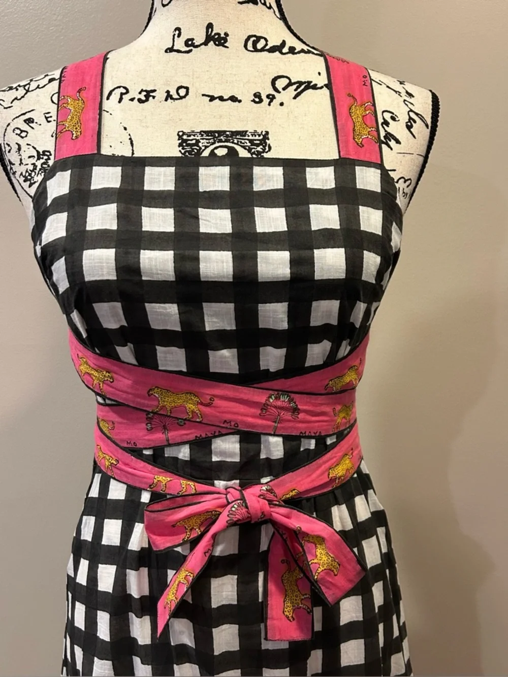 Mo Maya Luna Check and Leopard Print Strap Square Neckline Sleeveless Mini Dress - Picture 5 of 16
